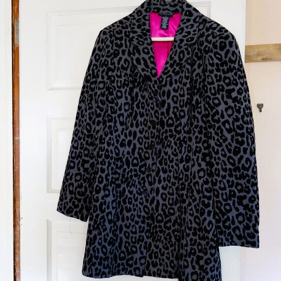 Dialogue 3/4 length Black and Gray Cheetah  Print Topper Coat Size 12 - Picture 1 of 6